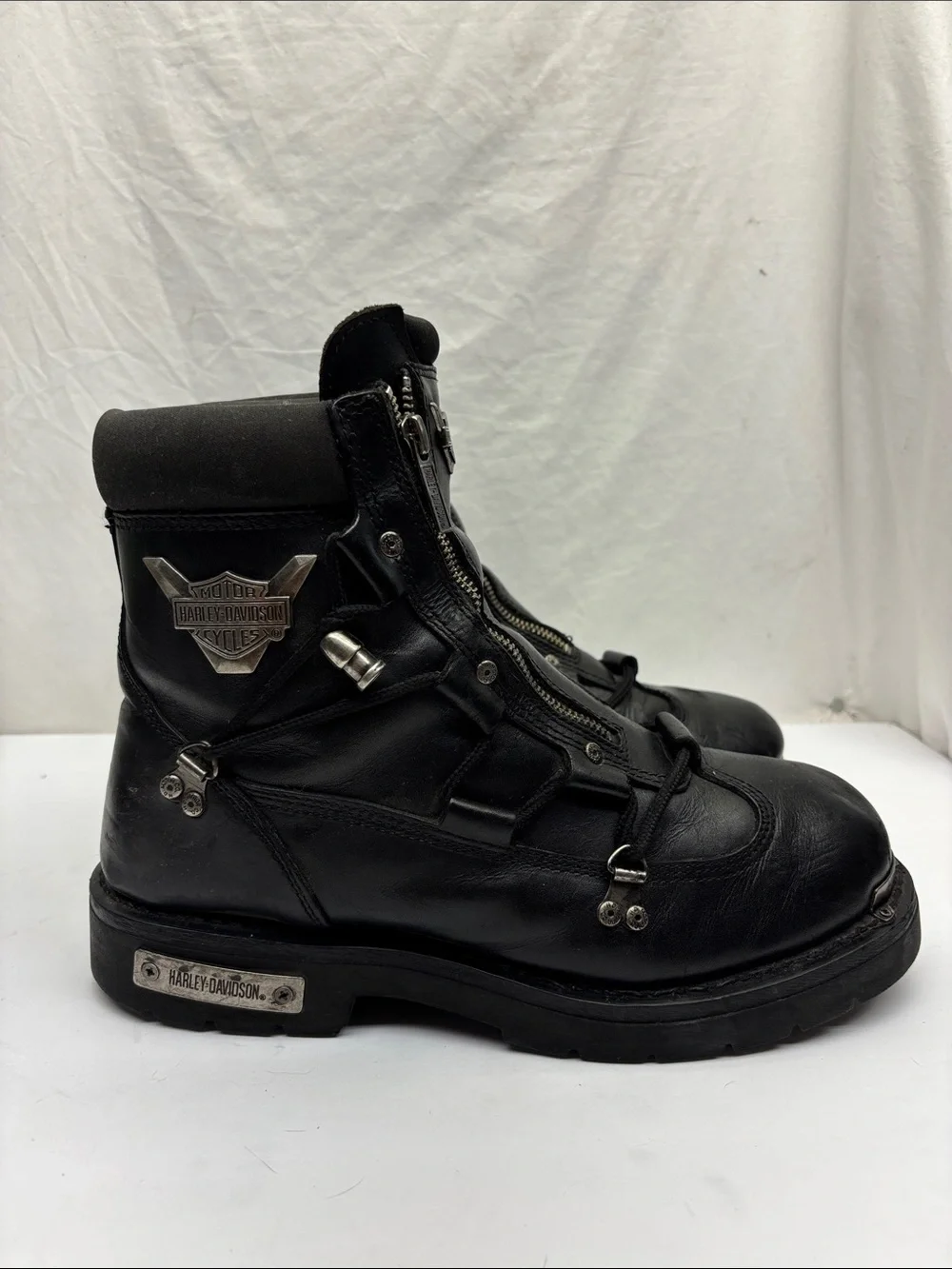 Harley-Davidson Black Leather Moto Zip Lace Boots, SZ 11